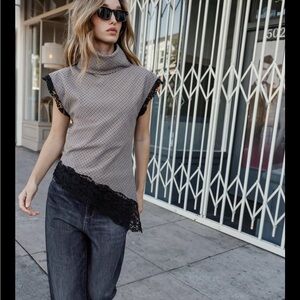 Zara Houndstooth Lace top Asymmetrical